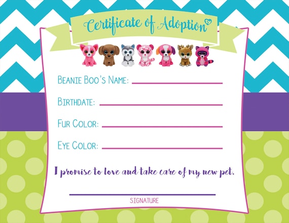 Certification of Adoption - Beanie Boo Birthday Celebration, Undertake-a-Doggy Social gathering, Gals birthday celebration, electronic report 8.5x11 picture regarding Beanie Baby Checklist Printable titled Certification of Adoption - Beanie Boo Birthday Get together, Undertake-a-Doggy Celebration, Women birthday bash, electronic report 8.5x11