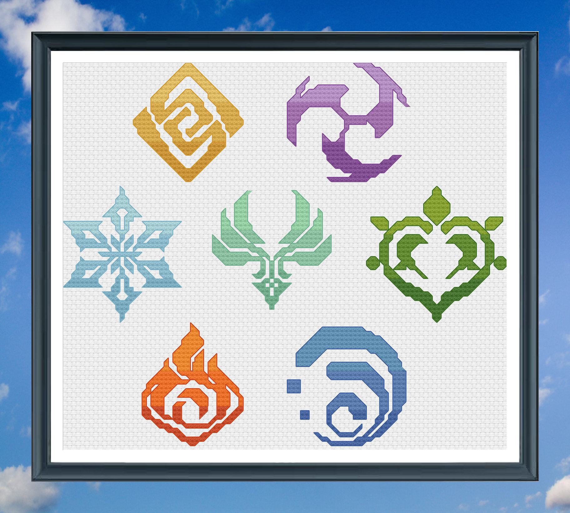 Genshin Impact Elements Cross Stitch Pattern 