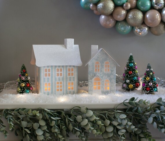 Download Free Christmas Village Pastel Pop Up Fold Flat Paper Village Putz Etsy SVG DXF Cut File