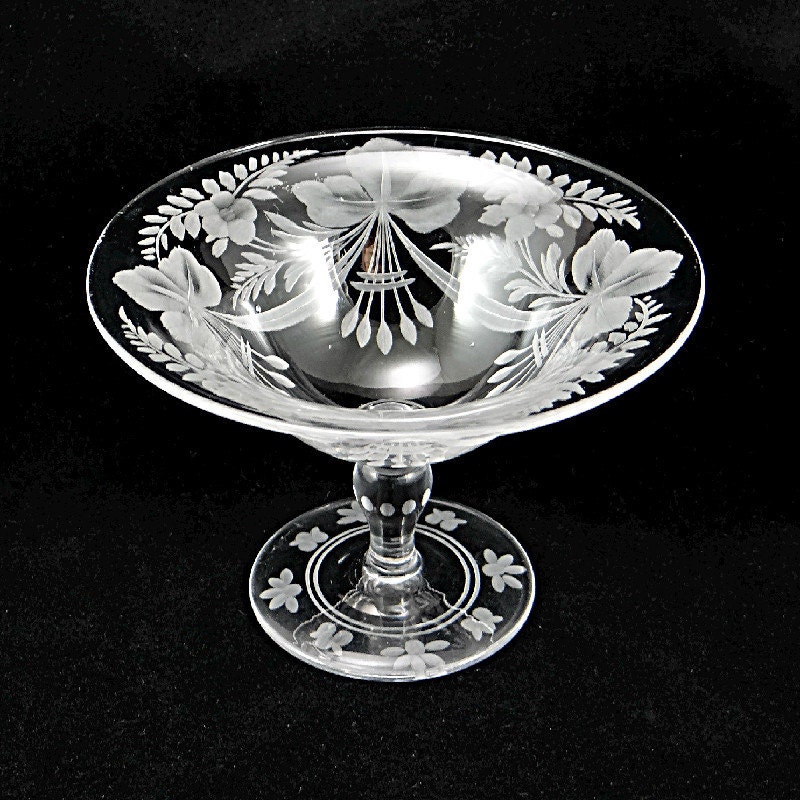 Libbey Glassware Intaglio Cut Glass Compote Vintage 1920s Rock Etsy