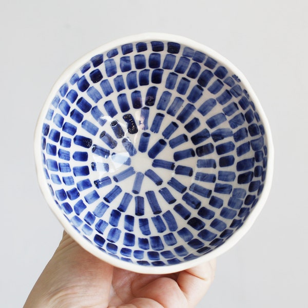 Handmade Ceramic Bowl / Porcelain Seasoning Dish / Handpainted Cobalt Blue Dish / Dip Jam Bowl / Trinket Dish