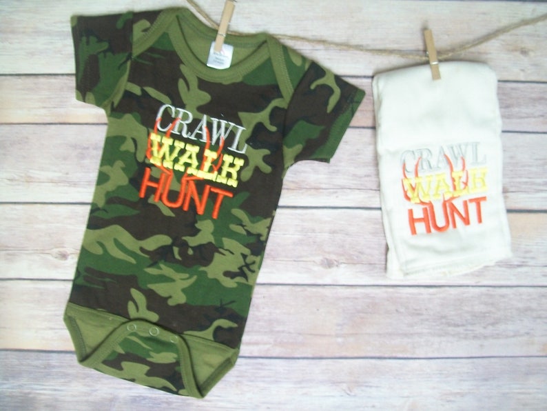 Embroidered baby girl or boy onesie and burp cloth Camo baby Etsy