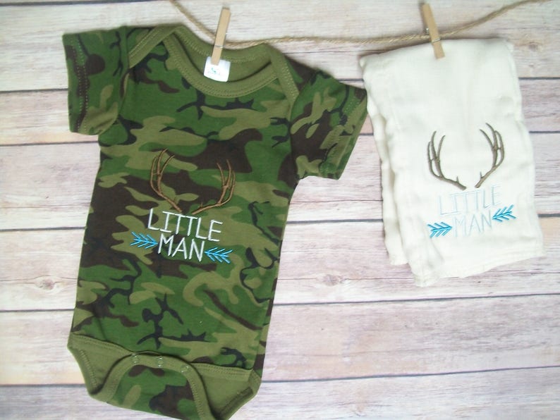 Little Man Camo baby boy onesie // Hunting apparel // camo Etsy