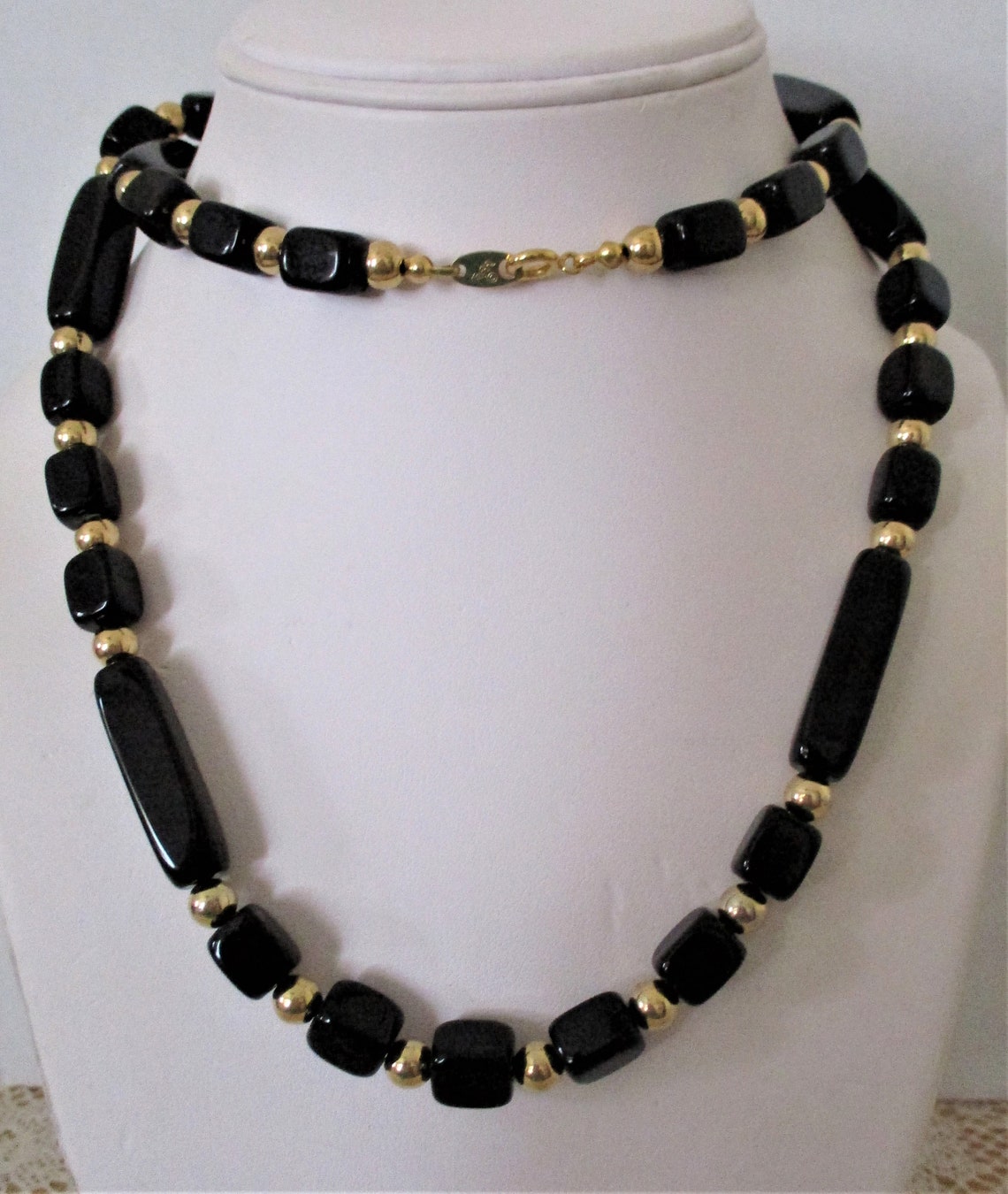 Trifari Black and Gold Bead Necklace Signed Trifari Black Etsy