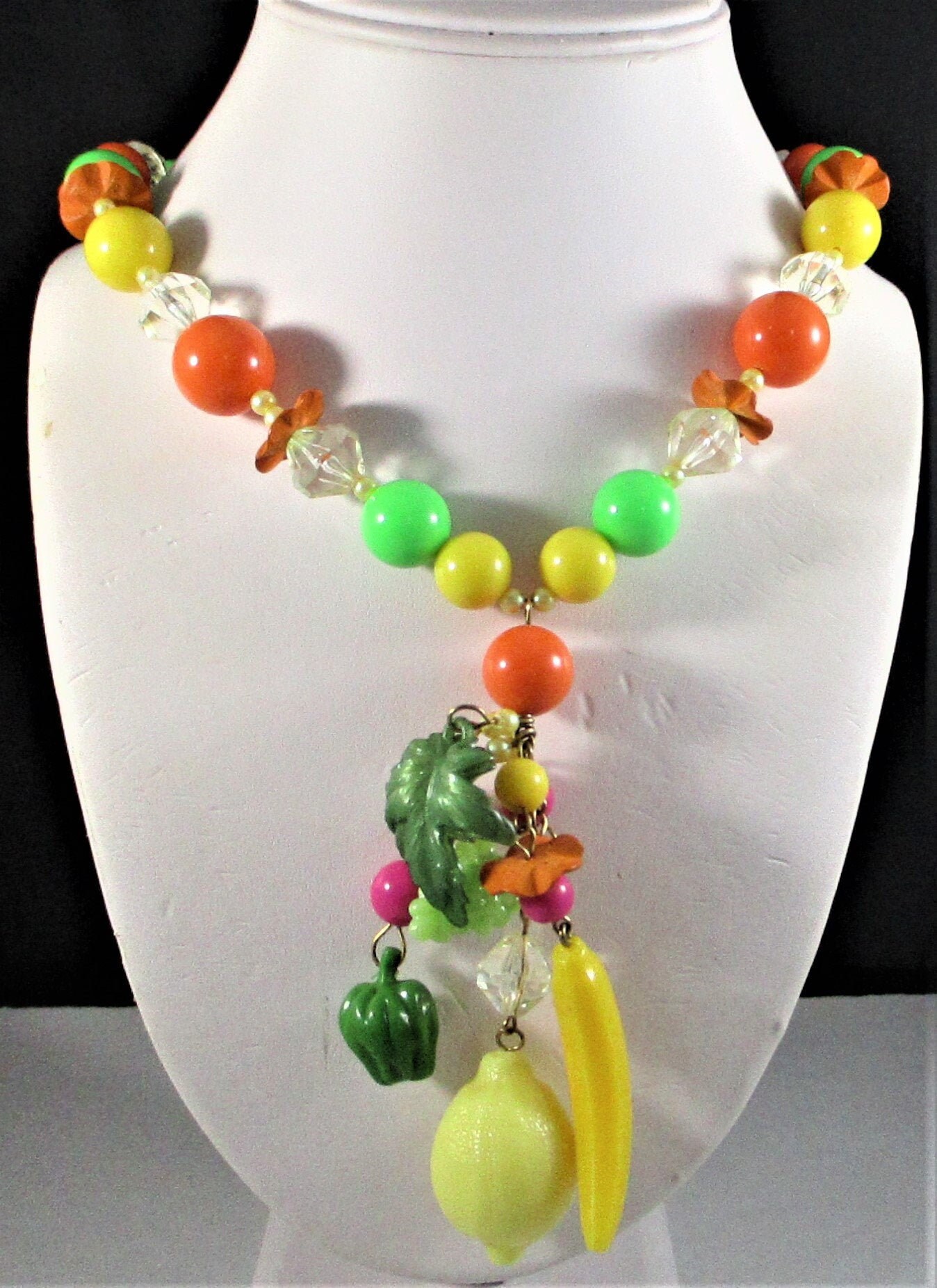 Rare Fruit Salad Necklace with clusters of fruit in bright Etsy