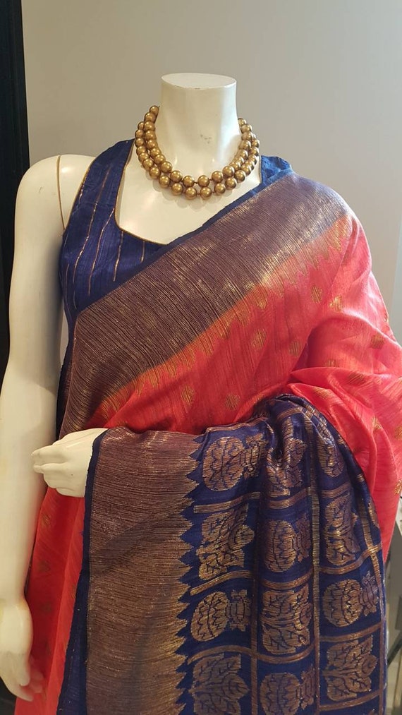 saree with navy blue blouse