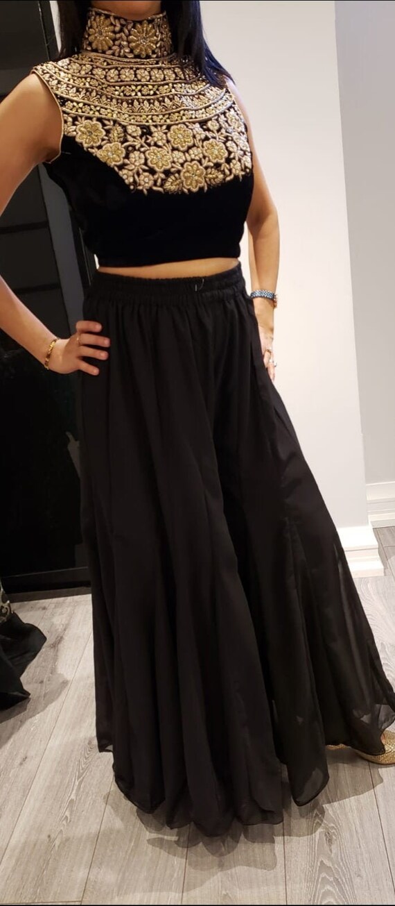 Hand Embroidered Velvet Crop Top With 