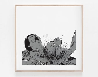 Stampa artistica di Dugtrio Chest Burster, Pokémon Alieno Giclée in bianco e nero