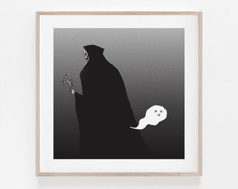 Stampa giclée "Death Fart", divertente illustrazione del Tristo Mietitore (i proventi saranno devoluti in beneficenza)