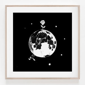 The Little Prince, Le Petit Prince, Antoine de Saint-Exupéry, Digital Art, B&W, Minimalism, Home decor, Wall decor, 100% profits donated