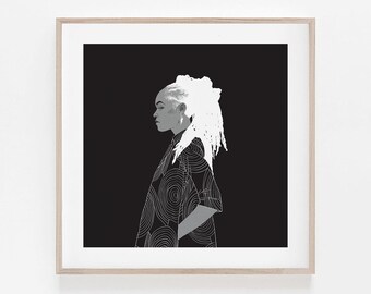 Ritratto di Storm X-Men: stampa artistica minimalista in bianco e nero