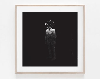 Stampa artistica di figure surreali in bianco e nero: arredamento minimalista per la casa (Giclée)