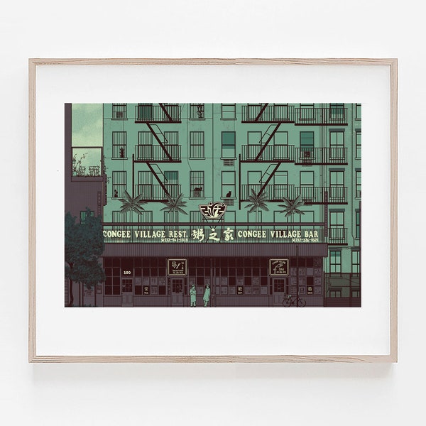 Congee Village, NYC Chinatown, modern print, wall decor, home decor, apartment wall art, minimalism, 100% profits donated