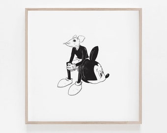 Stampa artistica di Mouse Cosplay: minimalismo in bianco e nero, profitti donati