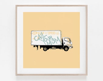 Stampa artistica di graffiti con camion in movimento a New York: Brooklyn Home Decor (Giclée)