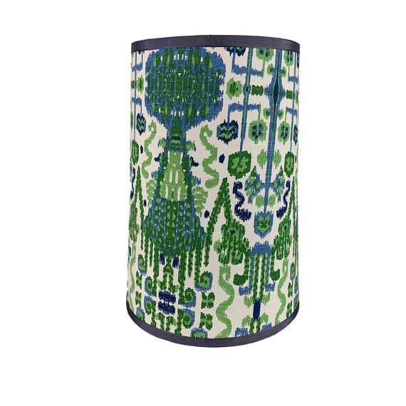 Tall Drum Lamp Shade Blue And Green Ikat Fabric Lampshade Tall Drum Lamp Shade Blue And Green, Blue And Green Lamp Shade