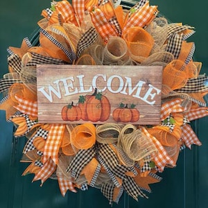 Fall Deco Mesh Wreath / Pumpkin Wreath / Autumn Door Wreath / Farmhouse Wreath / Fall Welcome Wreath / Thanksgiving Wreath