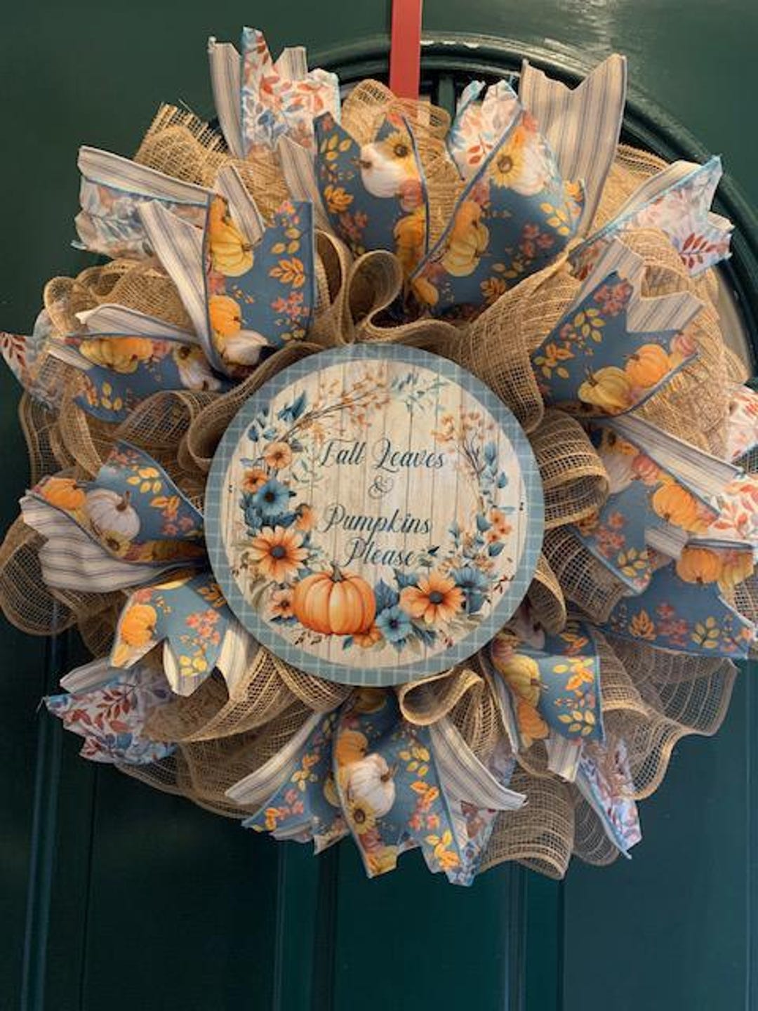 Pumpkin Deco Mesh Wreath / Fall Wreath / Autumn Door Wreath / Blue and ...