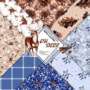 Woodland, Digital Basic Papers, Winter Forest, Fairy Tale, Glitter, Fall Planner Stickers, Deer, Stag, Backgrounds, Fabric Seamless Patterns