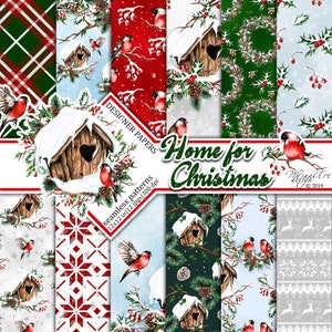 Christmas Digital Papers, Winter Planner Stickers, Watercolor Backgrounds, Fabric, Seamless Surface Patterns, Birdhouse, Wallpapers, Robins