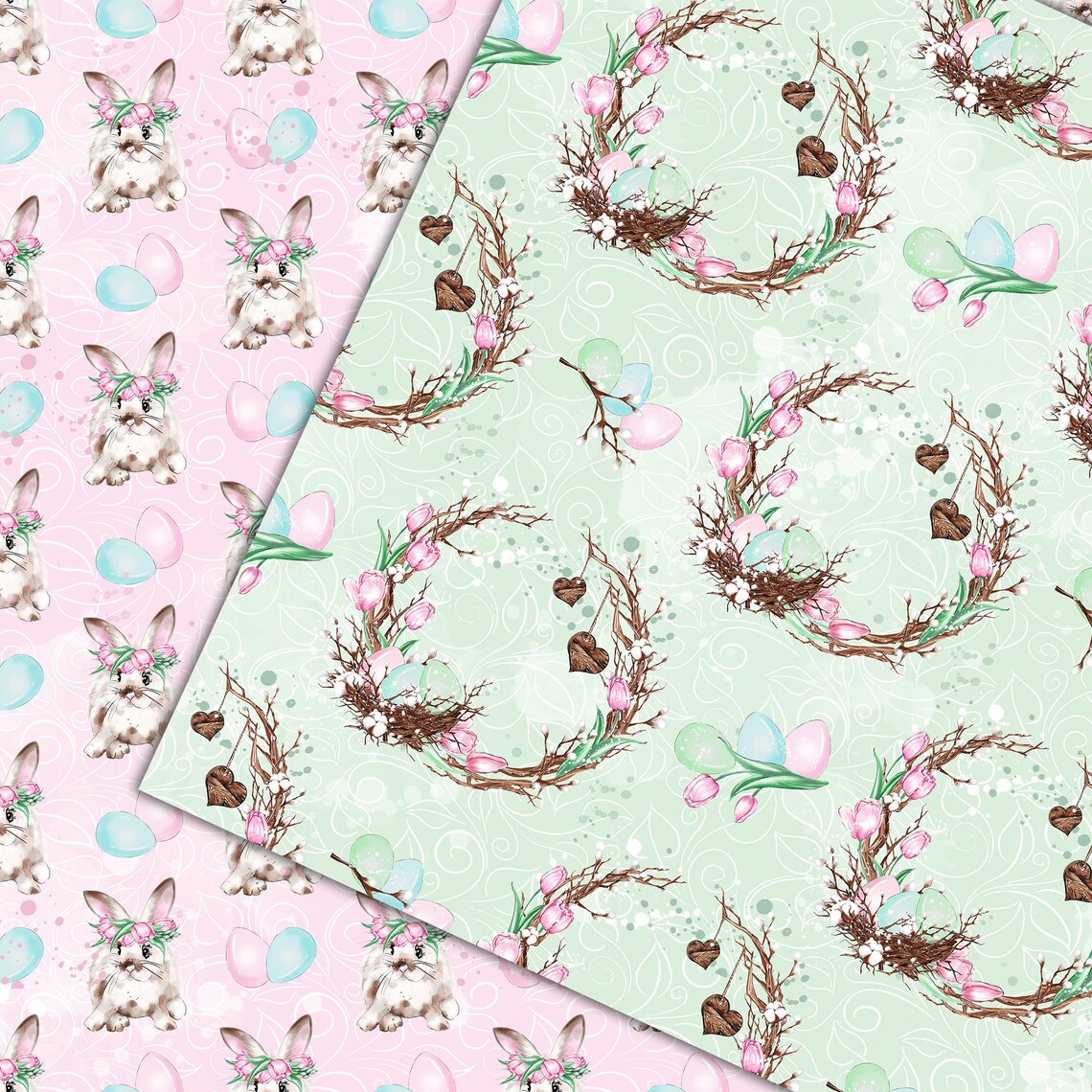 Easter Digital Papers, Spring Planner Stickers, Cute Bunny, Pastel Eggs ...