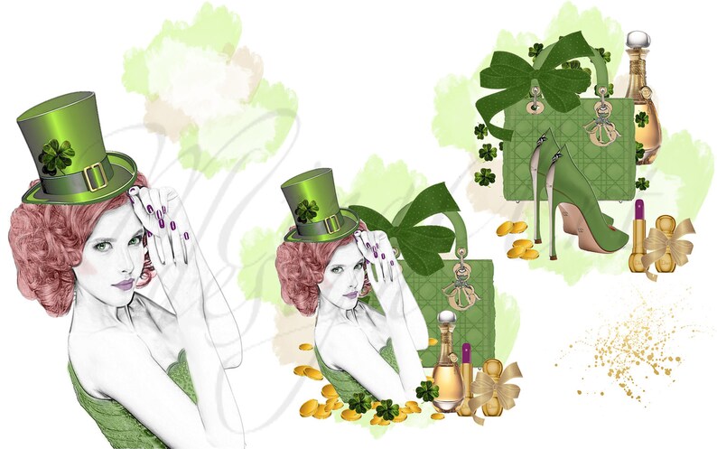 Download St Patricks Day Fashion Clipart Irish Beauty Watercolor | Etsy