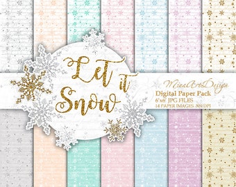Snowflake Digital Papers, Winter  Planner Stickers, Christmas Seamless Surface Patterns, Watercolor Backgrounds,  Pastel Xmas, Wallpapers