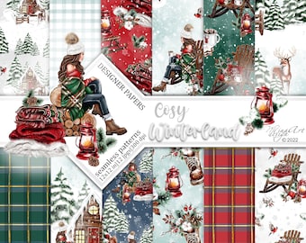 Winter Digital Papers, Christmas, Fashion, Planner Stickers, Seamless, Surface Patterns, Mountain Cottage, Cozy Winterland, Fabrics, Couture