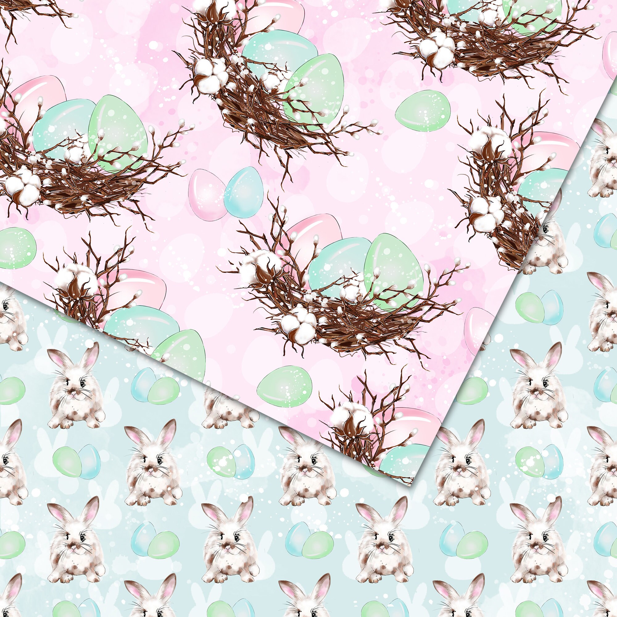 Easter Digital Papers, Spring Planner Stickers, Cute Bunny, Pastel Eggs ...