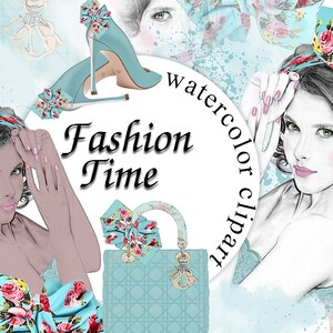 ファッションガールのクリップアート、水彩イラスト、昇華デザイン、プランナーステッカー、夏の服装、ビューティーライフスタイル、デザイナーバッグ、靴