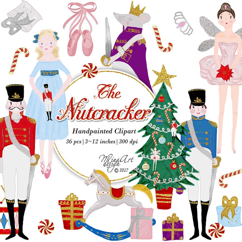 Nutcracker Ballet, Christmas Clipart, Watercolor Illustrations