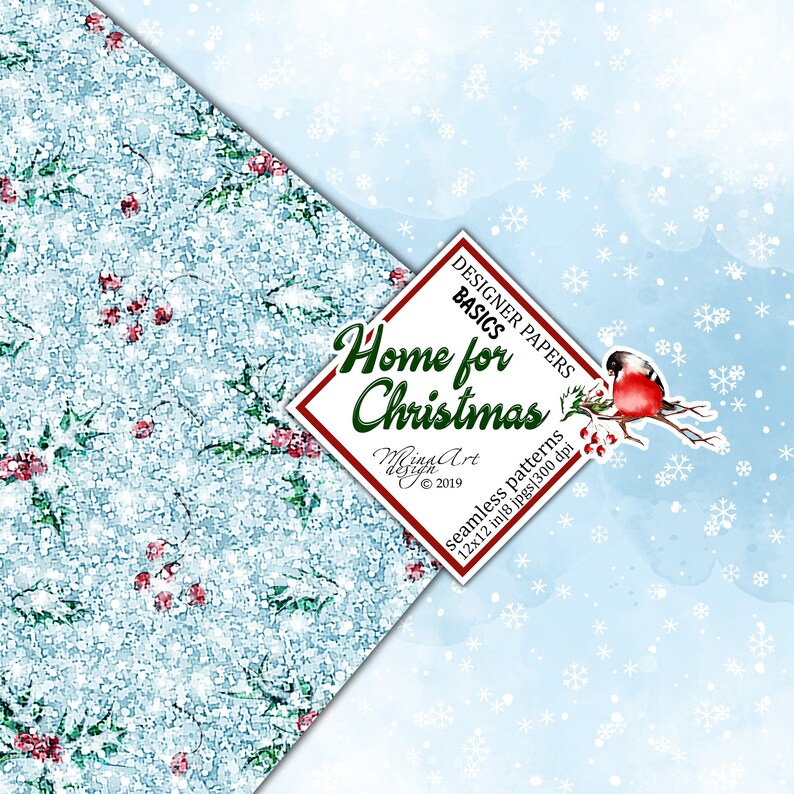 Christmas Digital Papers, Winter Basic Papers, Planner Stickers, Watercolor Backgrounds, Fabrics, Seamless Patterns, Wallpapers, snowflakes