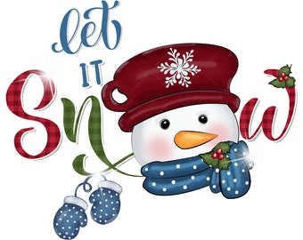 Let it Snow PNG, Christmas Clipart, Winter PNG File, Watercolor Illustration, Snowman, T-shirt Prints, Mug Prints, Sublimation Designs