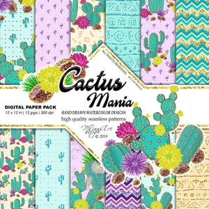 Cactus Paper Pack Succulente Sfondi digitali Modelli senza soluzione di continuità Planner Adesivi Glam Desert Plants Cacti Glitter Blooms Fiori selvatici