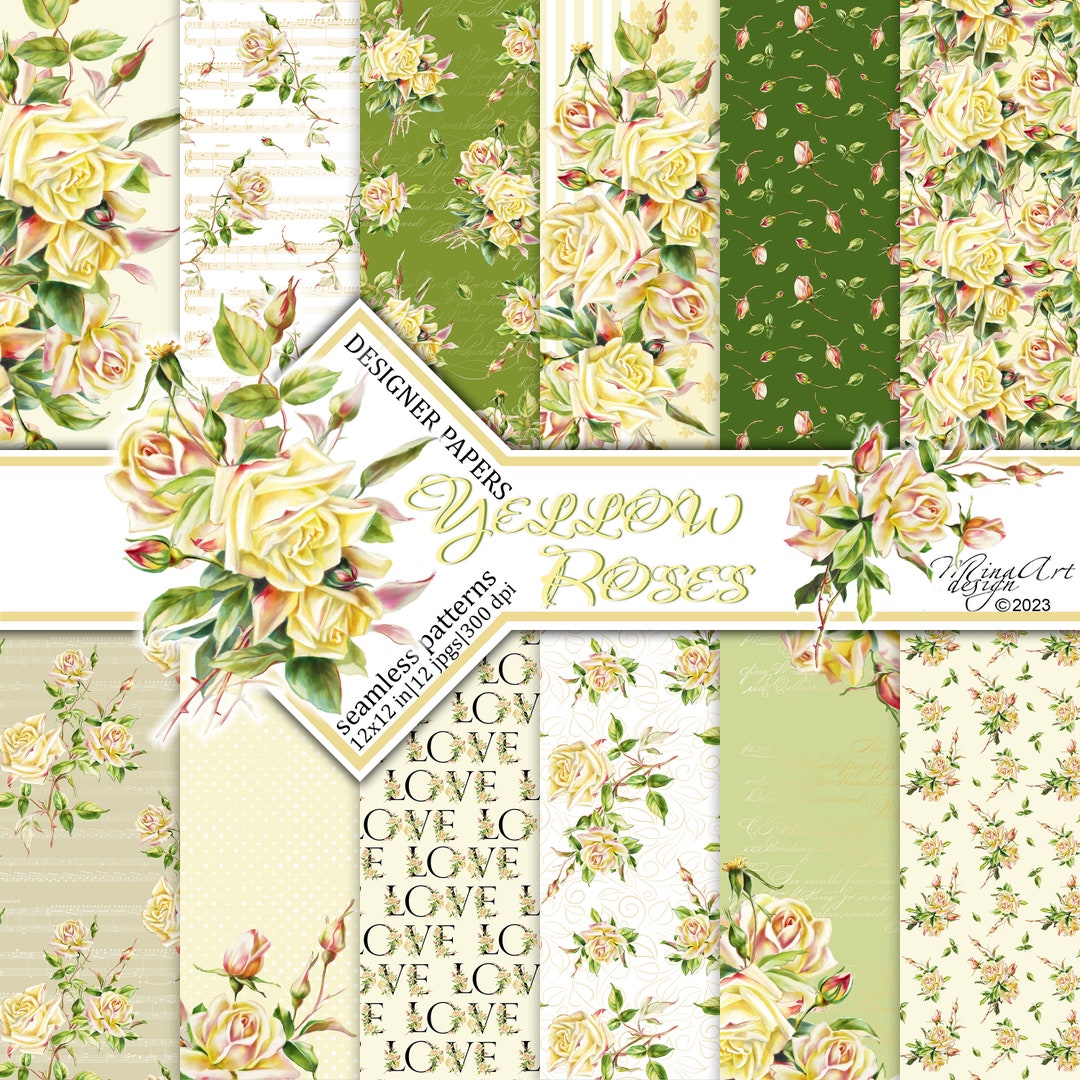 Yellow Roses Digital Wedding Digital Papers, Yellow Roses, Seamless Patterns, Romantic Roses ...