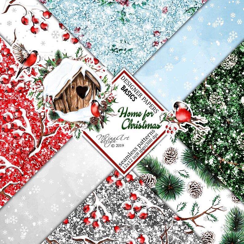 Christmas Digital Papers, Winter Basic Papers, Planner Stickers, Watercolor Backgrounds, Fabrics, Seamless Patterns, Wallpapers, snowflakes