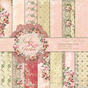Romantic Digital Papers, Wedding Planner Stickers, Shabby Chic, Vintage, Fabrics, Floral Backgrounds, Bridal Shower, Scrapbook, Lace Flowers