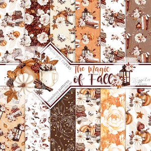 Fall Digital Papers,  Autumn, Planner Stickers, Seamless Surface Patterns, Pumpkin Spice Latte, Fabrics, Thanksgiving, Harvest, Watercolor