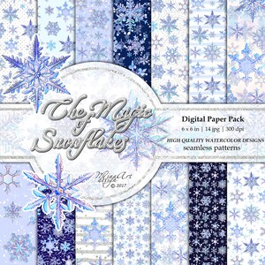 Snowflake Digital Papers,  Winter Planner Stickers, Christmas Seamless Patterns, Watercolor Illustrations, Frozen Decor, Winter Decor, Snow