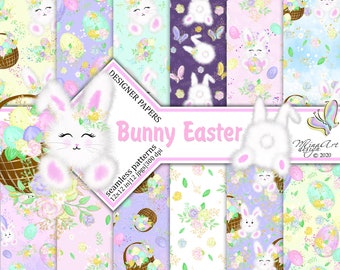 Easter Digital Papers, Cute Bunny,  Watercolor Illustrations, Pastel Eggs,  Planner Stickers, Floral Fabrics, Seamless Surface Patterns
