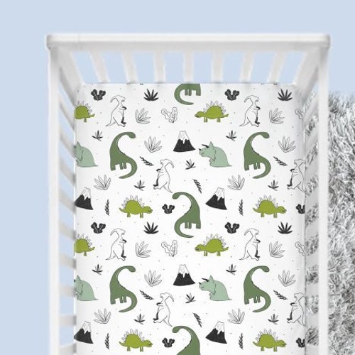 Gray Dinosaur Crib Sheet // Dino Crib Sheet // Dinosaur Baby Etsy