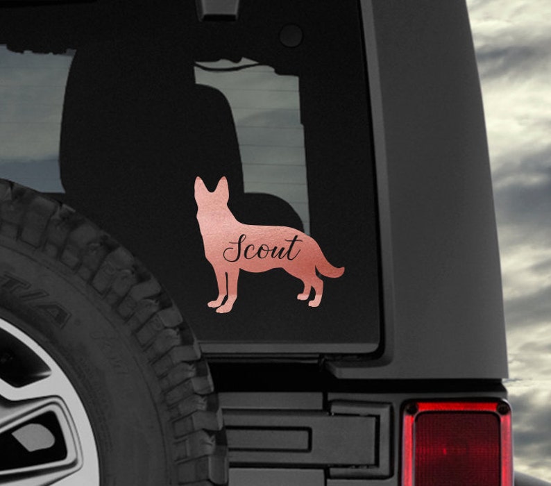 German Shepherd NAME Decal / Dog Decal / Window Decals / Laptop Decals / Car Decals / Sticker / Vinyl Decal Rose gold