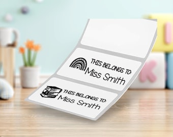 Teacher Label Sticker Decal - This Belongs To / Property Of (apple, rainbow & books) - SHIPS FAST / USA Made