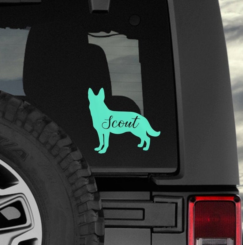 German Shepherd NAME Decal / Dog Decal / Window Decals / Laptop Decals / Car Decals / Sticker / Vinyl Decal Teal