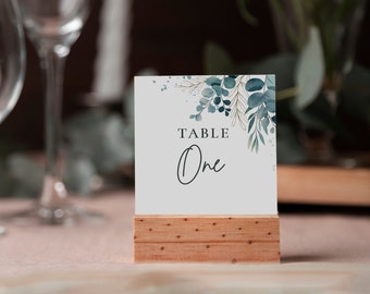 Table Number Cards - Blue Green Eucalyptus Floral (Printed & Shipped)