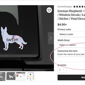 German Shepherd NAME Decal / Dog Decal / Window Decals / Laptop Decals / Car Decals / Sticker / Vinyl Decal image 3