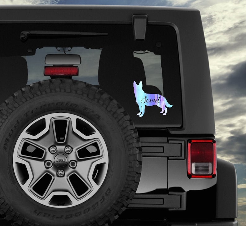 German Shepherd NAME Decal / Dog Decal / Window Decals / Laptop Decals / Car Decals / Sticker / Vinyl Decal Holographic