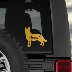 German Shepherd NAME Decal / Dog Decal / Window Decals / Laptop Decals / Car Decals / Sticker / Vinyl Decal Gold