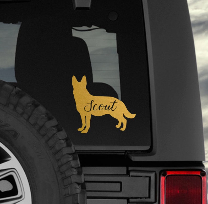 German Shepherd NAME Decal / Dog Decal / Window Decals / Laptop Decals / Car Decals / Sticker / Vinyl Decal Gold