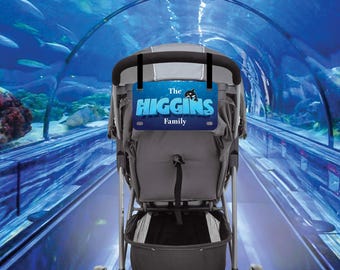 Personalized Stroller Plate, Custom Amusement Park Tag, Sea Whale Theme